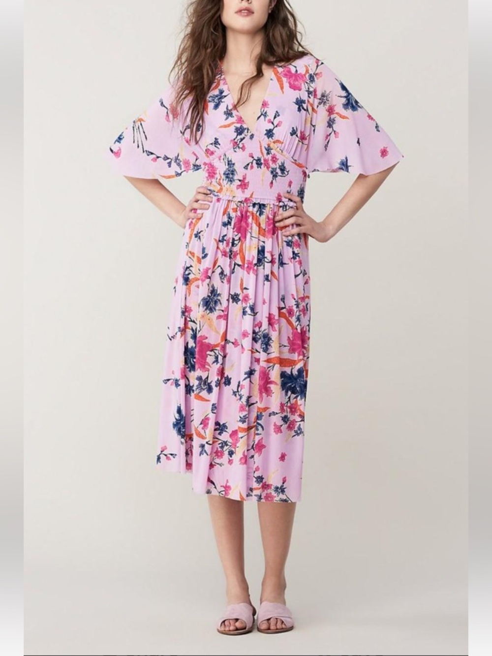 Diane Von Furstenberg Floral Flutter Sleeve Nala Midi Dress — M